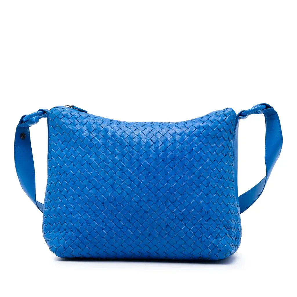 Bottega Veneta Nappa Intrecciato Shoulder Bag Blue Leather Very good - Front View