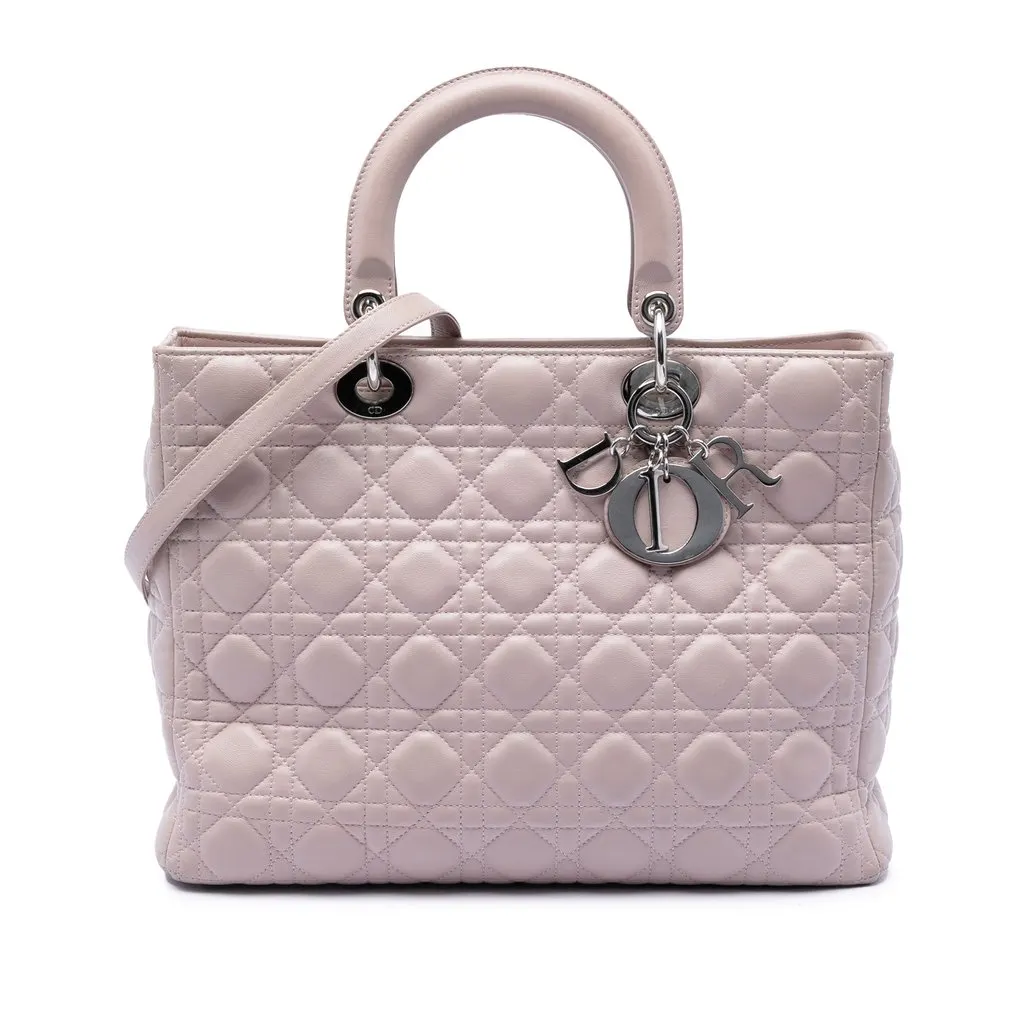 Dior Large Lambskin Cannage Lady Dior Pink Leather Very good - Front View