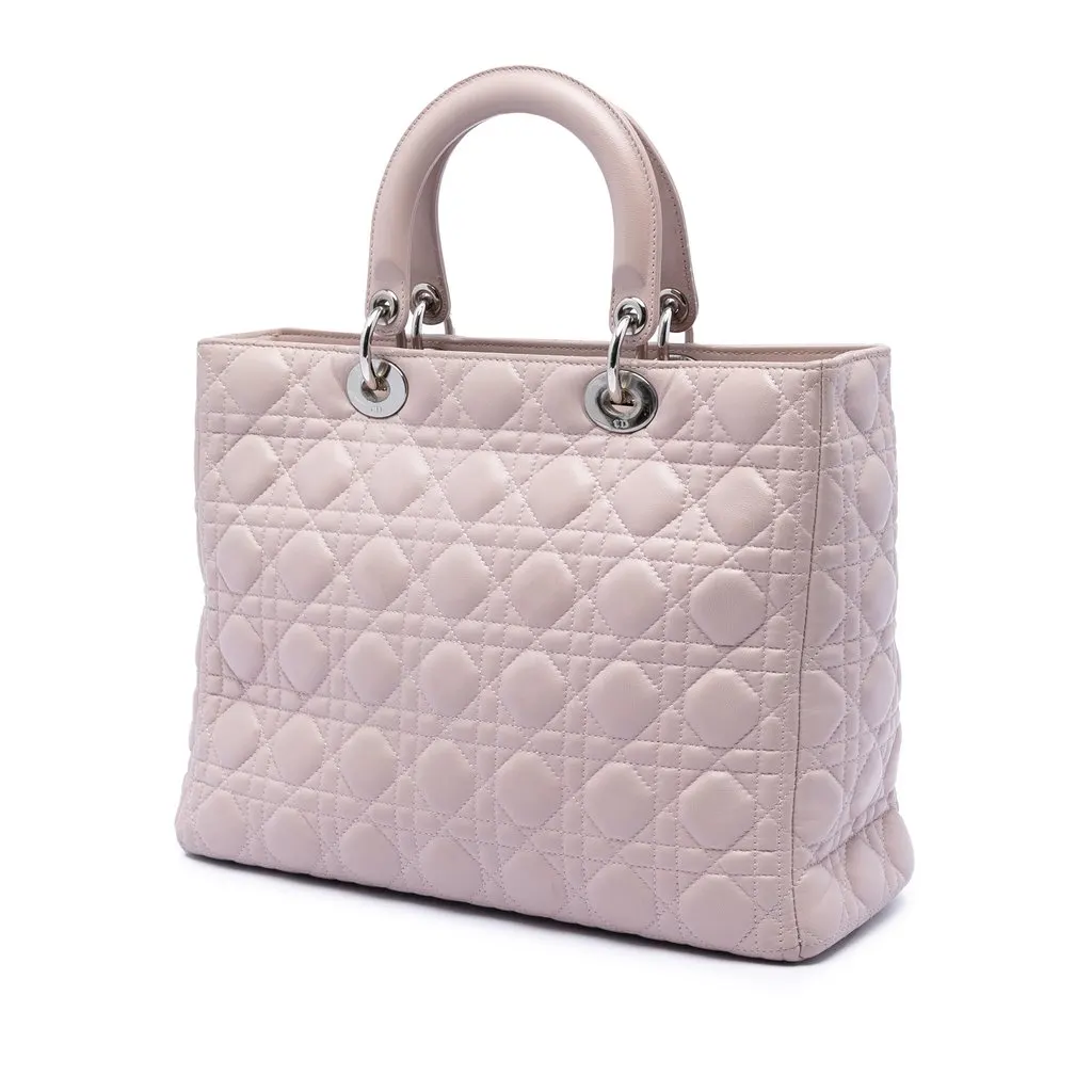 Dior Large Lambskin Cannage Lady Dior Pink Leather Very good - Back View