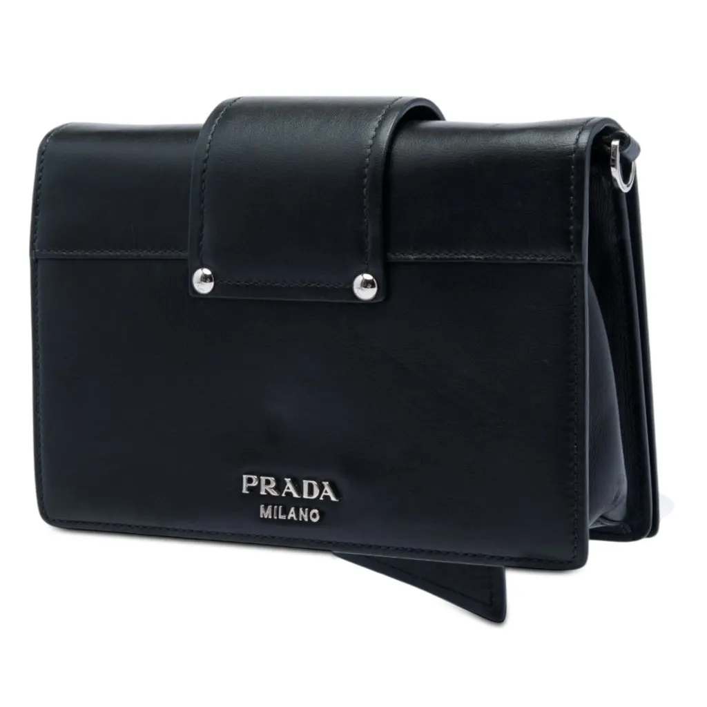Prada City Calf Plex Ribbon Crossbody Black Leather Good - Back View
