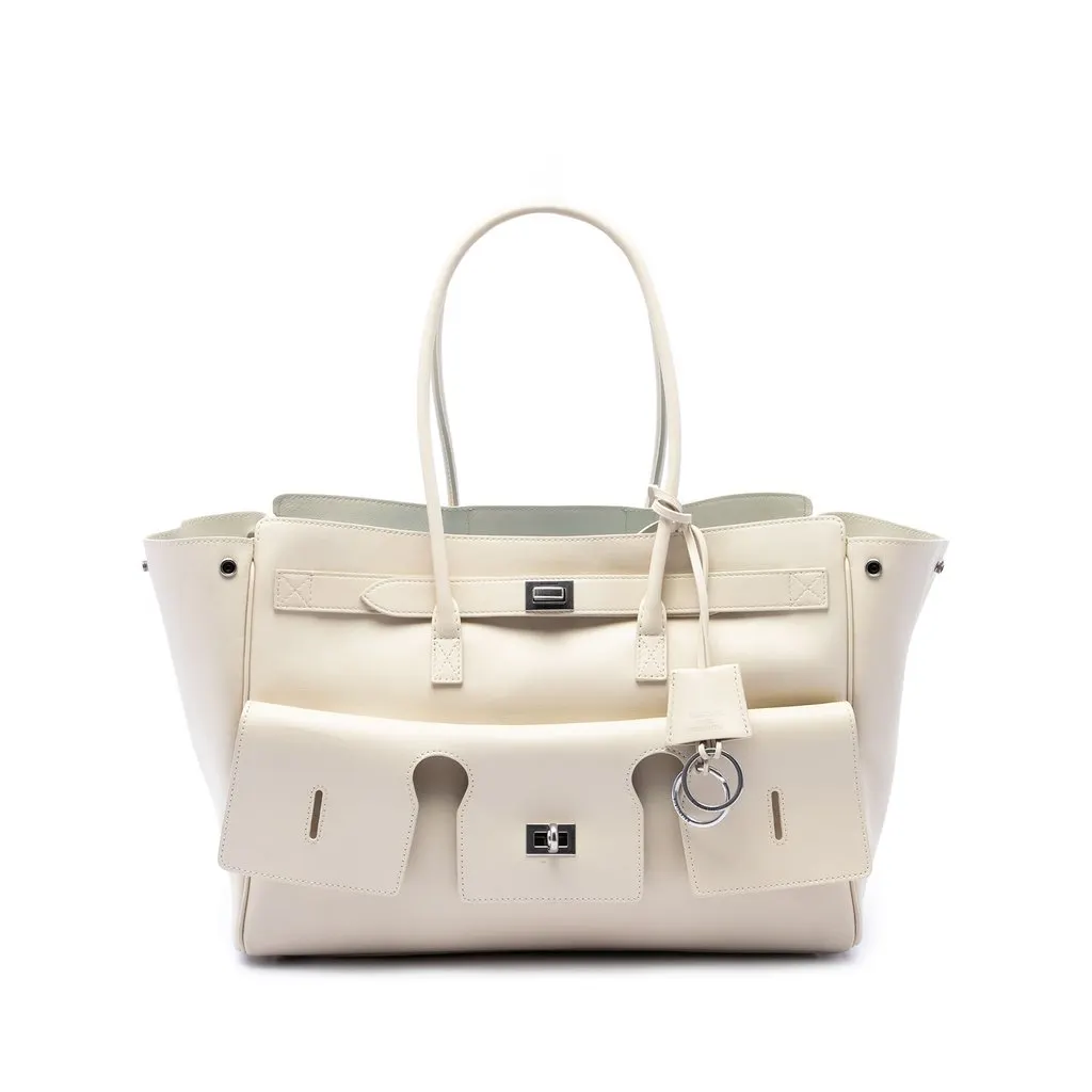 Balenciaga Medium Smooth Calfskin Bel Air Carry All Tote White Leather Very good - Front View