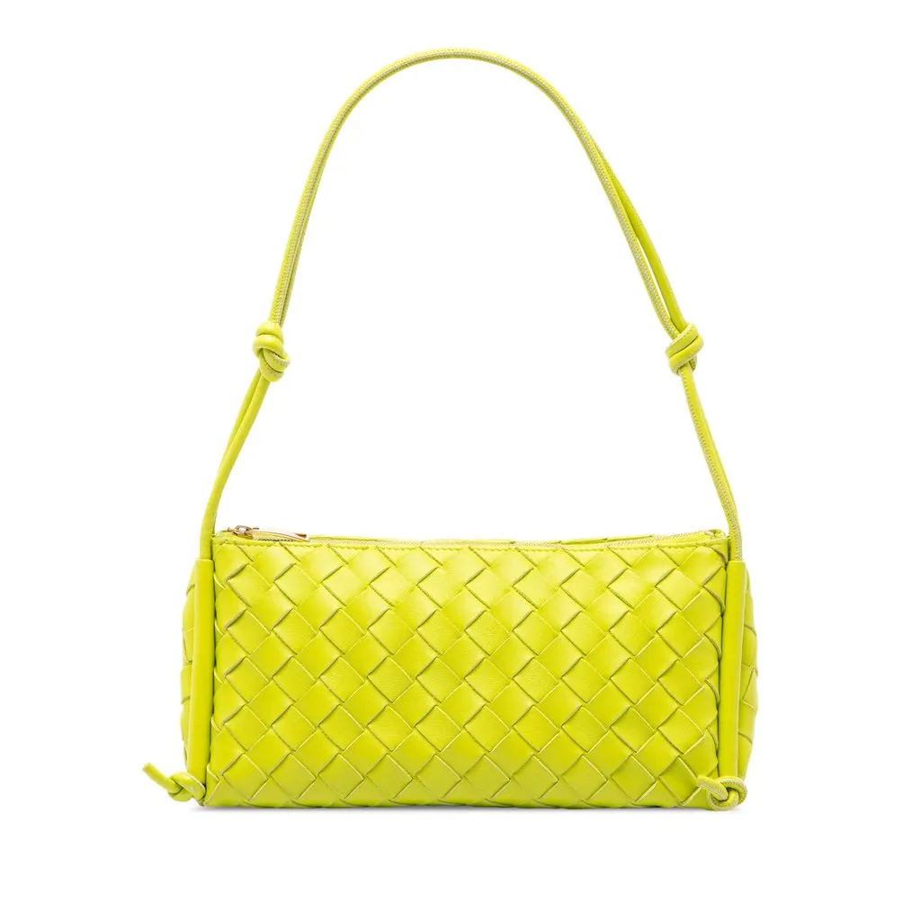 Bottega Veneta Nappa Intrecciato Shoulder Bag Green Leather Very good - Front View