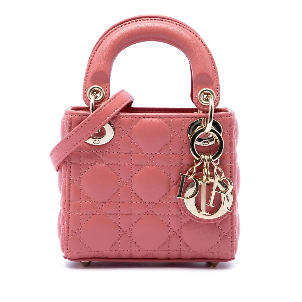 Dior Micro Lambskin Cannage Lady Dior Pink Leather Very good - Front View