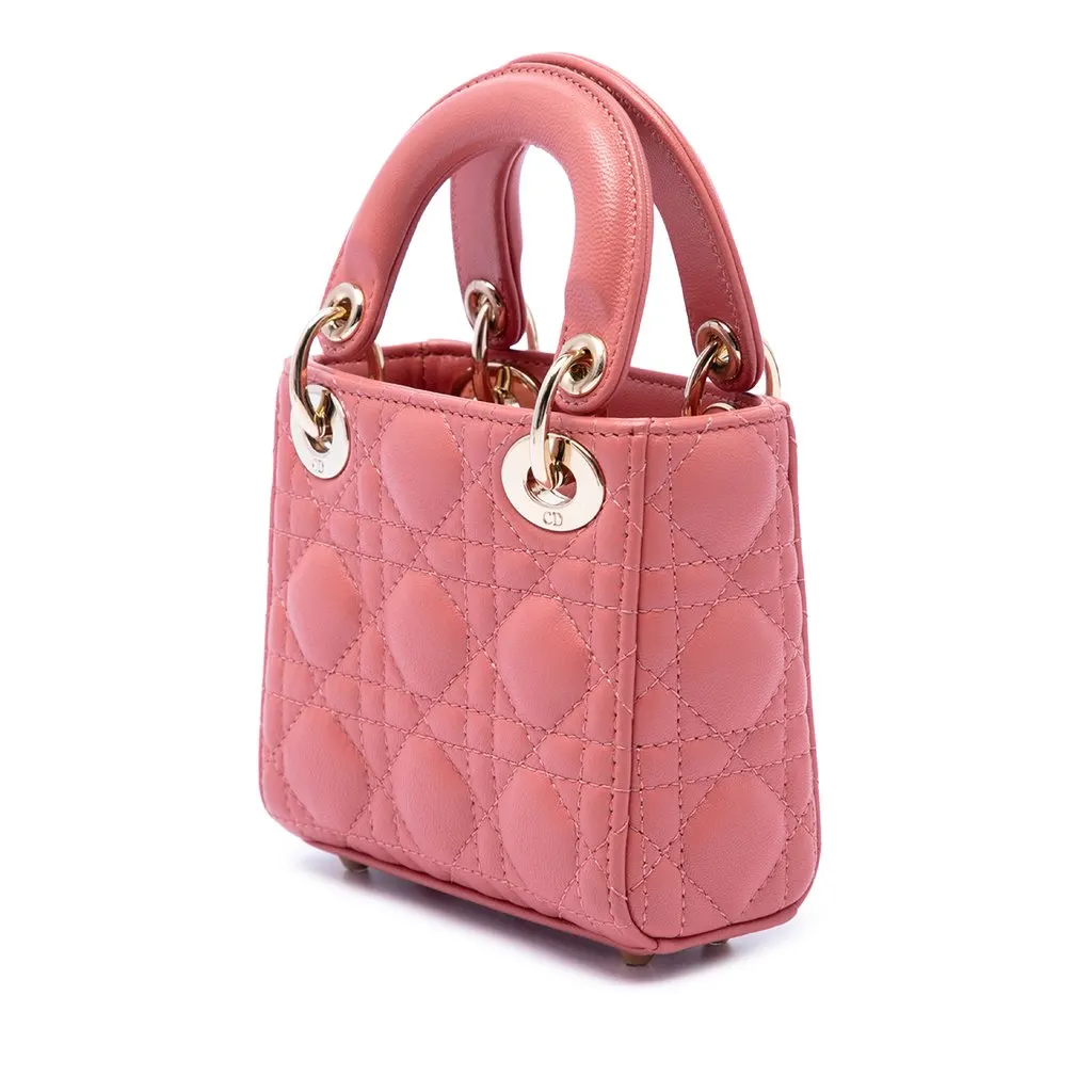Dior Micro Lambskin Cannage Lady Dior Pink Leather Very good - Back View