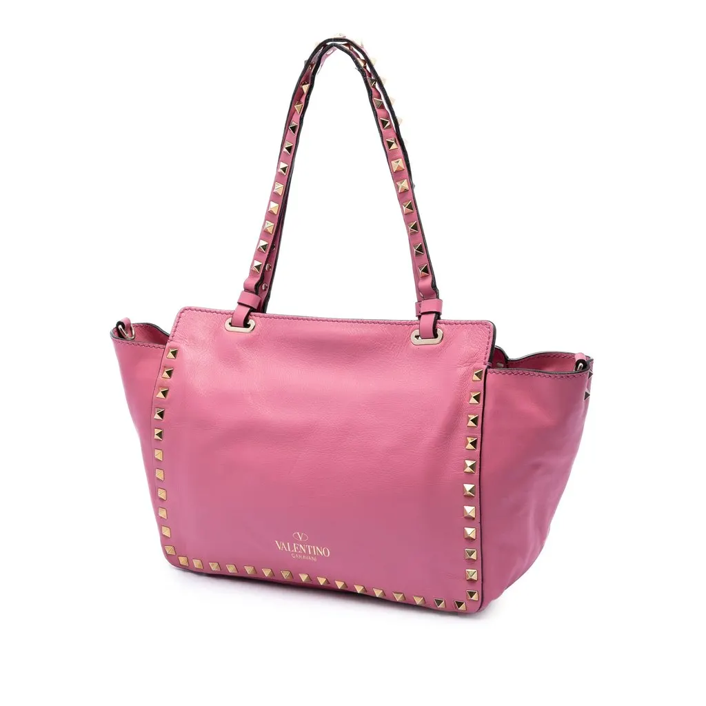 Valentino Small Leather Rockstud Trapeze Satchel Pink Leather Very good - Back View