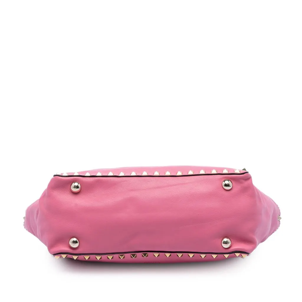 Valentino Small Leather Rockstud Trapeze Satchel Pink Leather Very good - Inside View