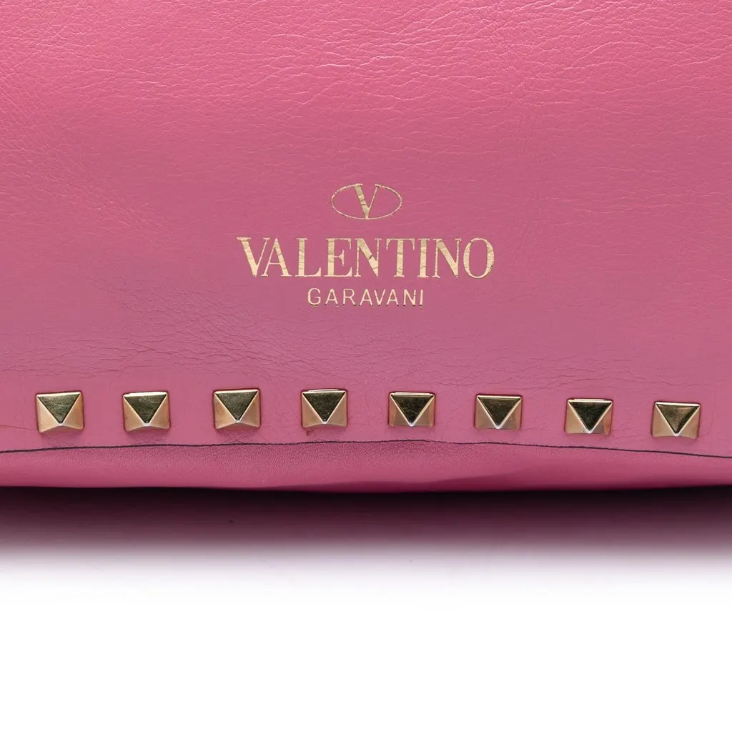 Valentino Small Leather Rockstud Trapeze Satchel Pink Leather Very good - Box View