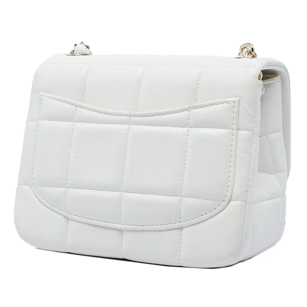 Chanel Mini Quilted Lambskin Resin Crystal Square Monacoco Flap White Leather Very good - Back View