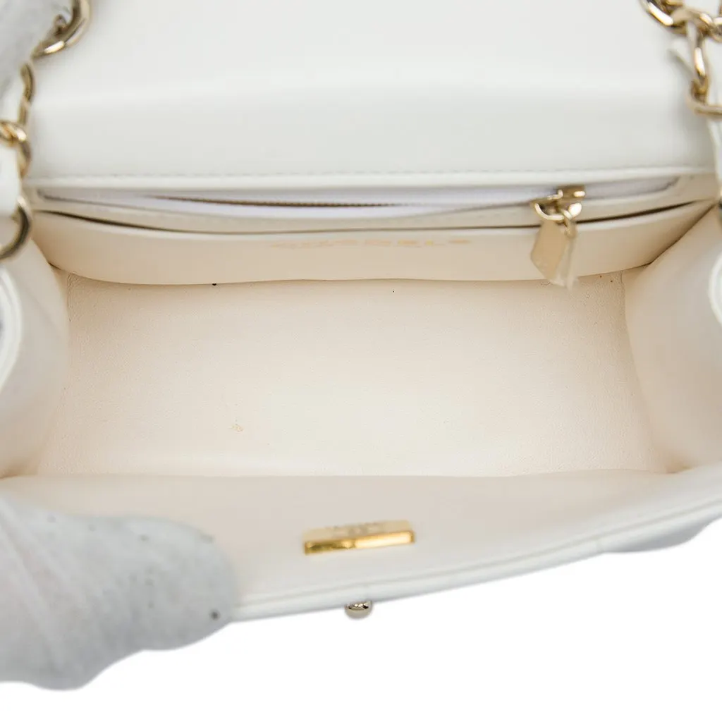 Chanel Mini Quilted Lambskin Resin Crystal Square Monacoco Flap White Leather Very good - Model View