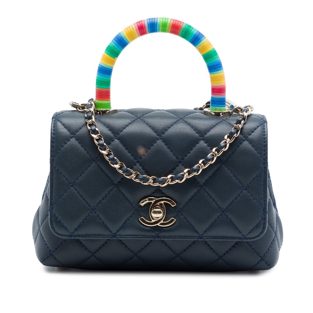 Chanel Extra Mini Quilted Lambskin Rainbow Coco Top Handle B
