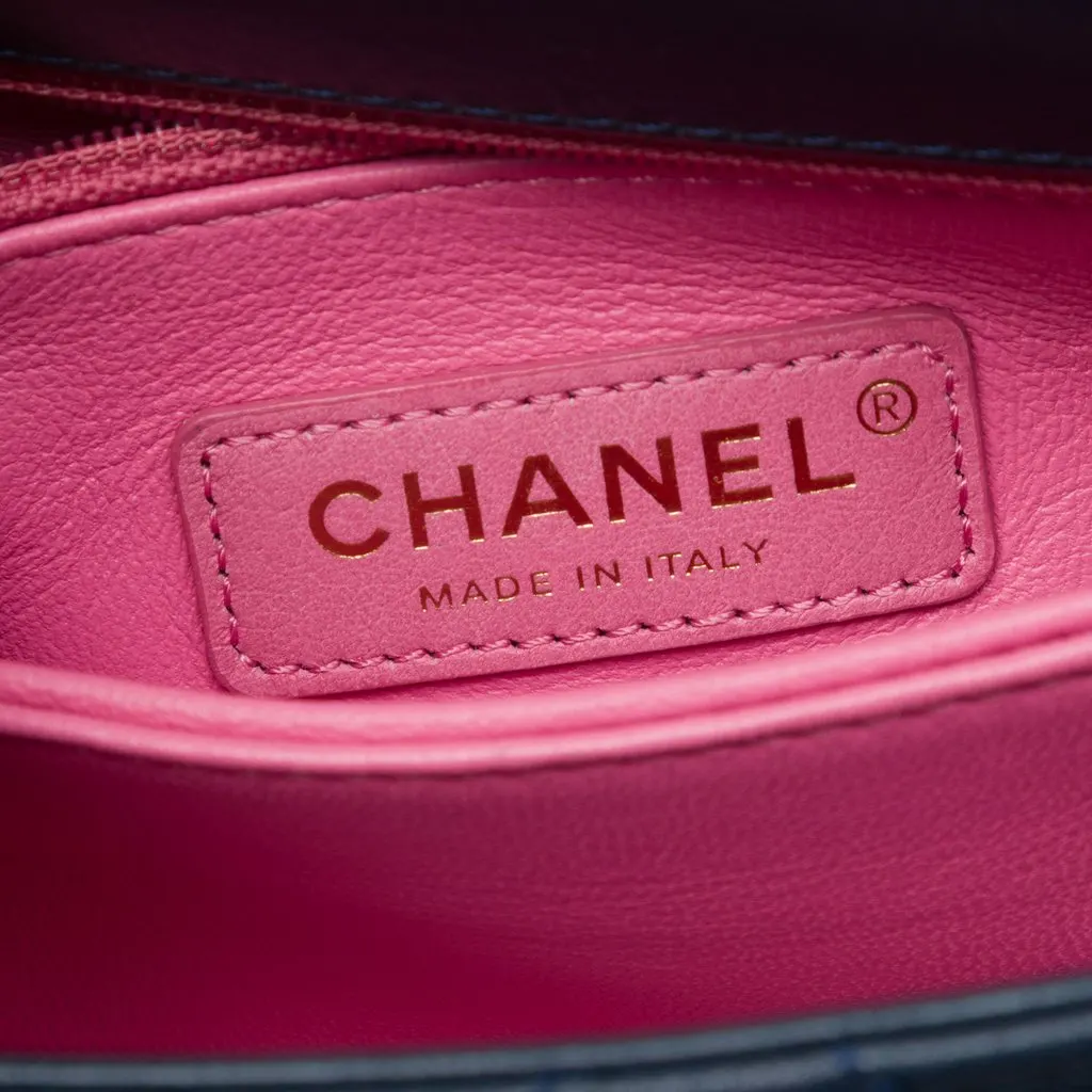Chanel Extra Mini Quilted Lambskin Rainbow Coco Top Handle Bag Blue Leather Very good - Box View