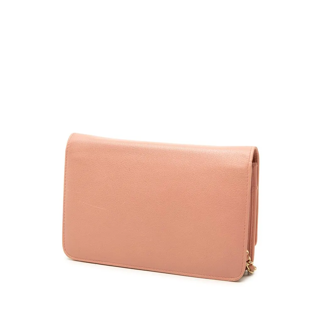 Chanel CC Calfskin Camellia Wallet On Chain Pink Leather Good - Back View