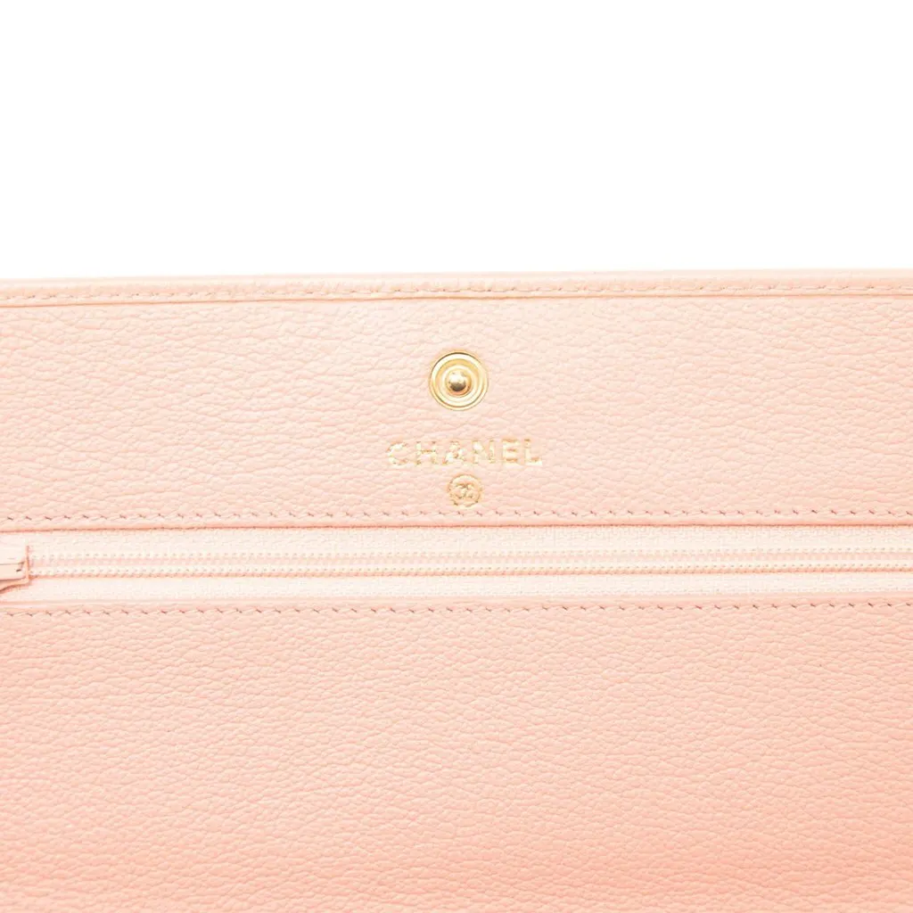 Chanel CC Calfskin Camellia Wallet On Chain Pink Leather Good - Box View