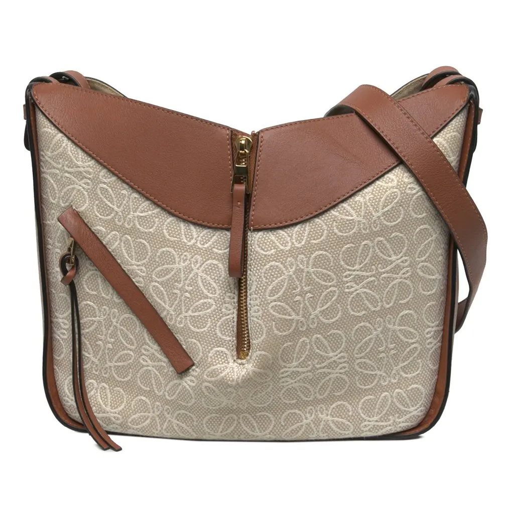 Loewe Small Leather and Anagram Canvas Hammock Bag Brown Leather Very good - Front View