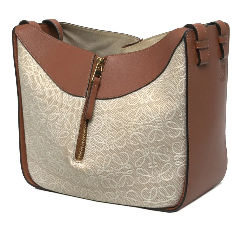 Loewe Small Leather and Anagram Canvas Hammock Bag Brown Leather Very good - Back View