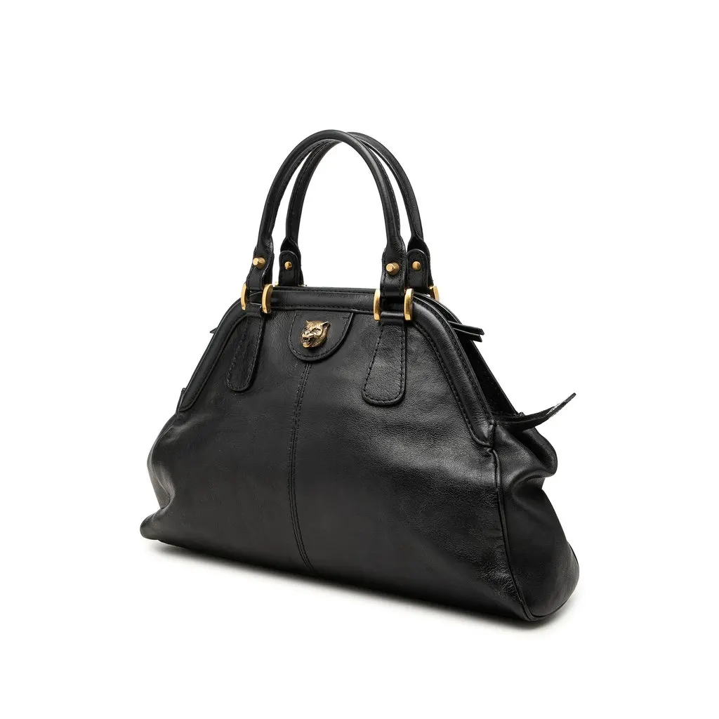 Gucci Medium Calfskin Rebelle Satchel Black Leather Very good - Back View