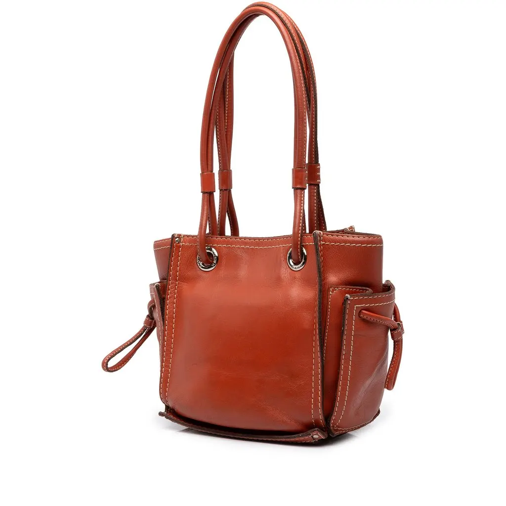 Loewe Leather Perforated Anagram Punching Tote Orange Leather Good - Back View