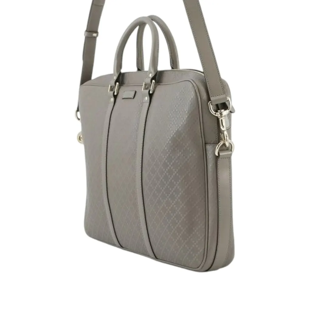 Gucci Diamante Calfskin Business Bag Grey Leather Good - Back View