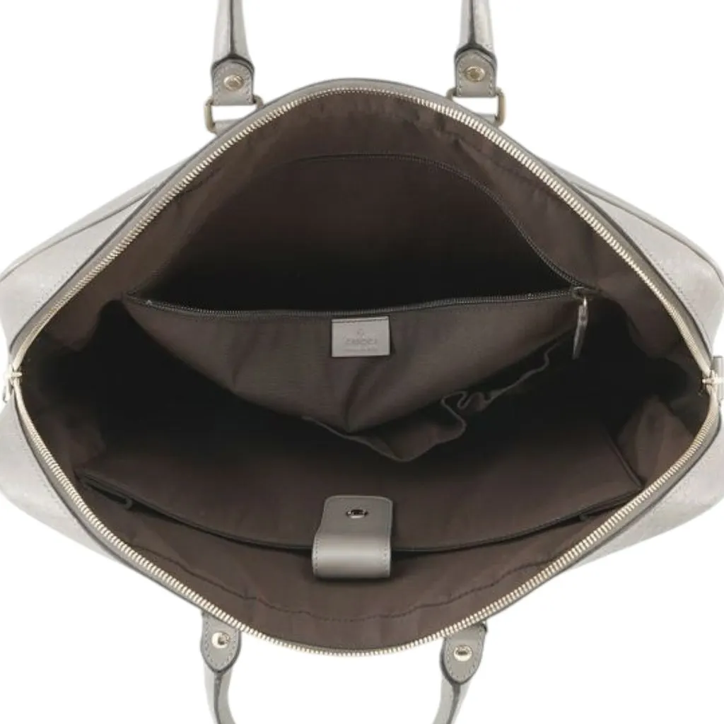 Gucci Diamante Calfskin Business Bag Grey Leather Good - Model View