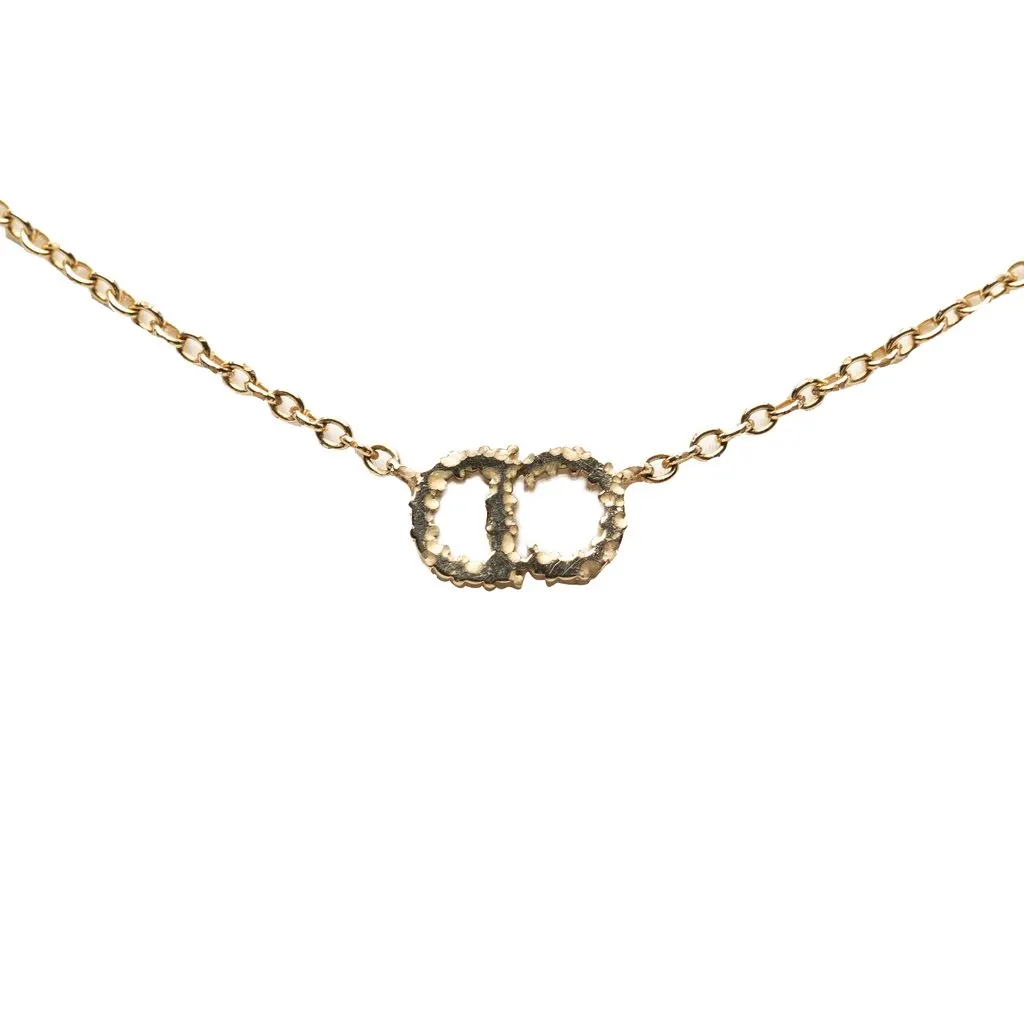 Dior Gold Plated Strass CD Logo Pendant Necklace Gold Metal Very good - Back View