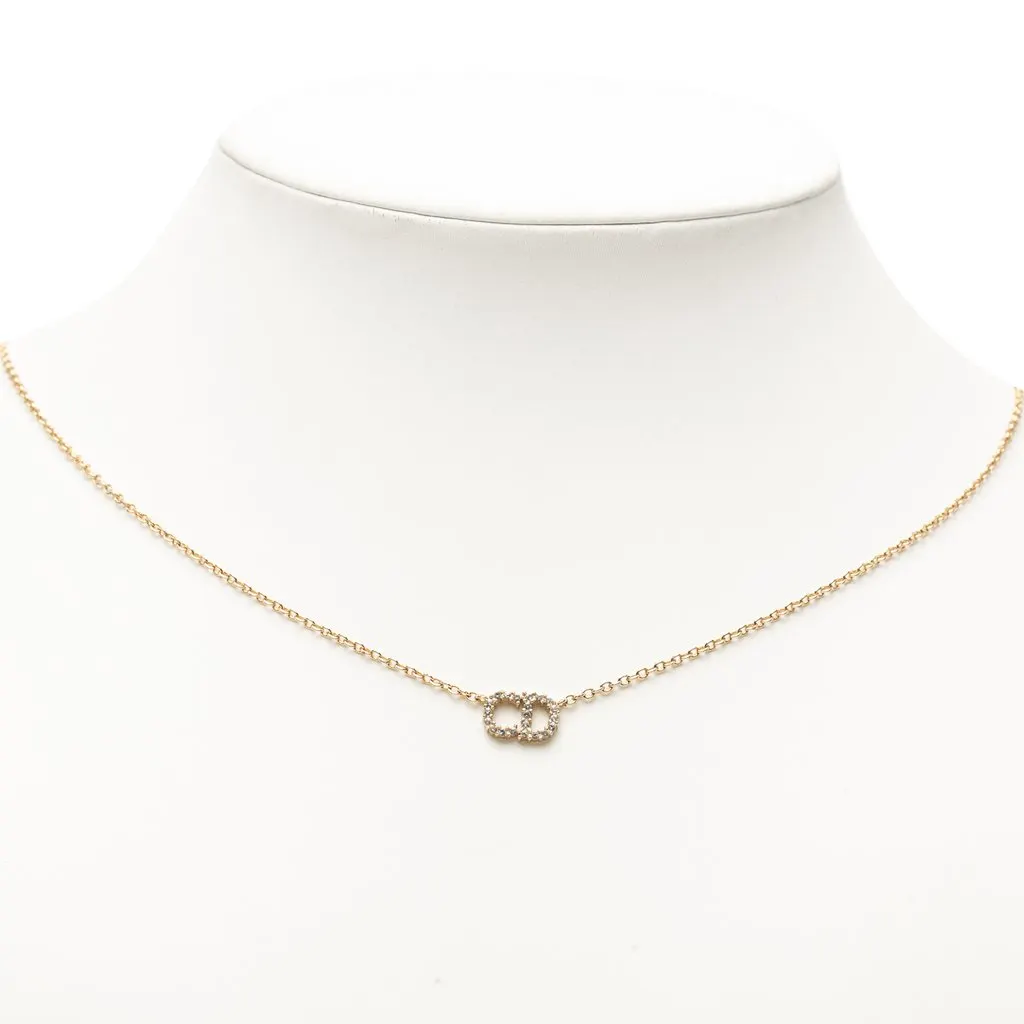 Dior Gold Plated Strass CD Logo Pendant Necklace Gold Metal Very good - Box View