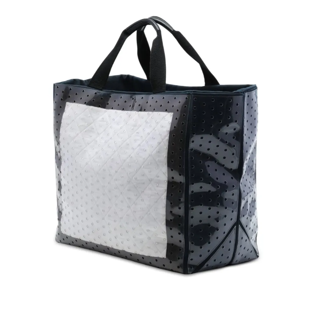 Chanel CC Quilted Cotton and PVC Punching Tote White Plastic Very good - Back View