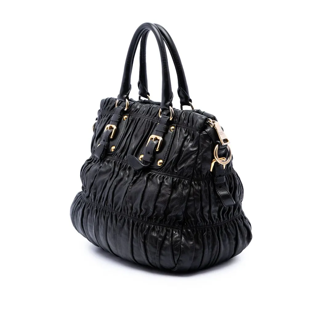 Prada Nappa Gaufre Satchel Black Leather Good - Back View