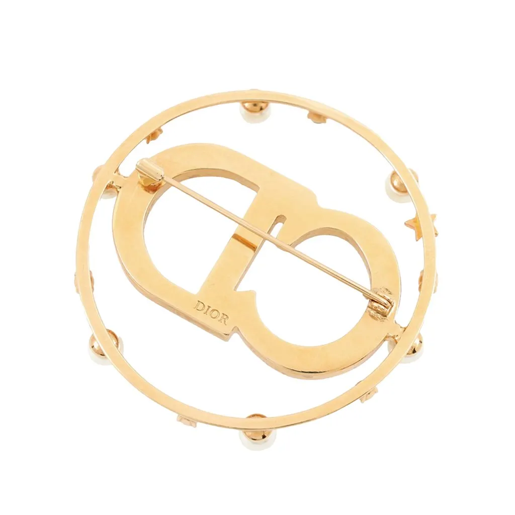 Dior Gold Plated Crystal and Faux Pearl Clair D Lune Brooch Gold Metal Very good - Back View