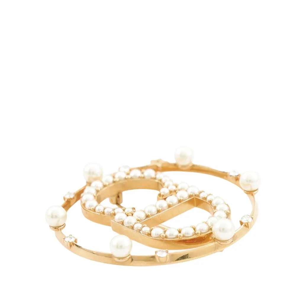 Dior Gold Plated Crystal and Faux Pearl Clair D Lune Brooch Gold Metal Very good - Inside View