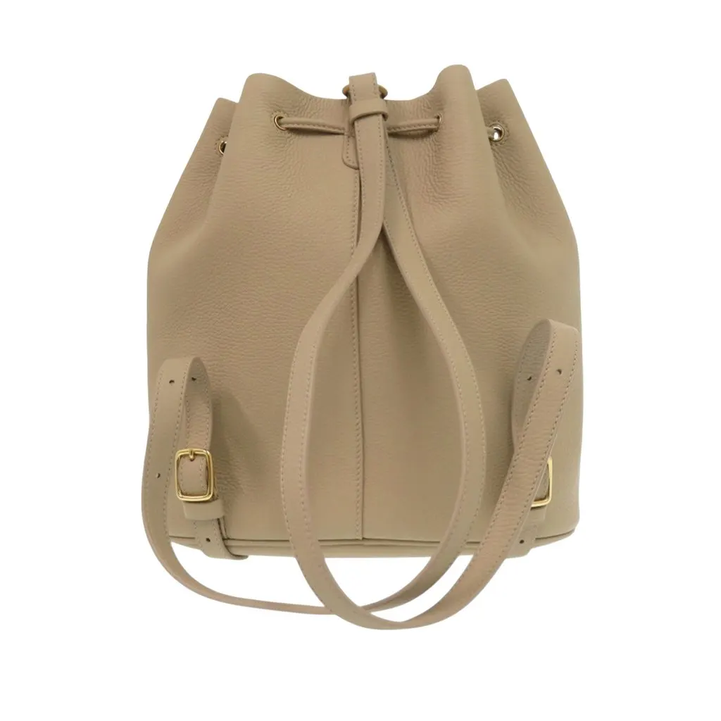 Loro Piana Grained Calfskin Extra Drawstring Backpack Beige Leather Very good - Back View