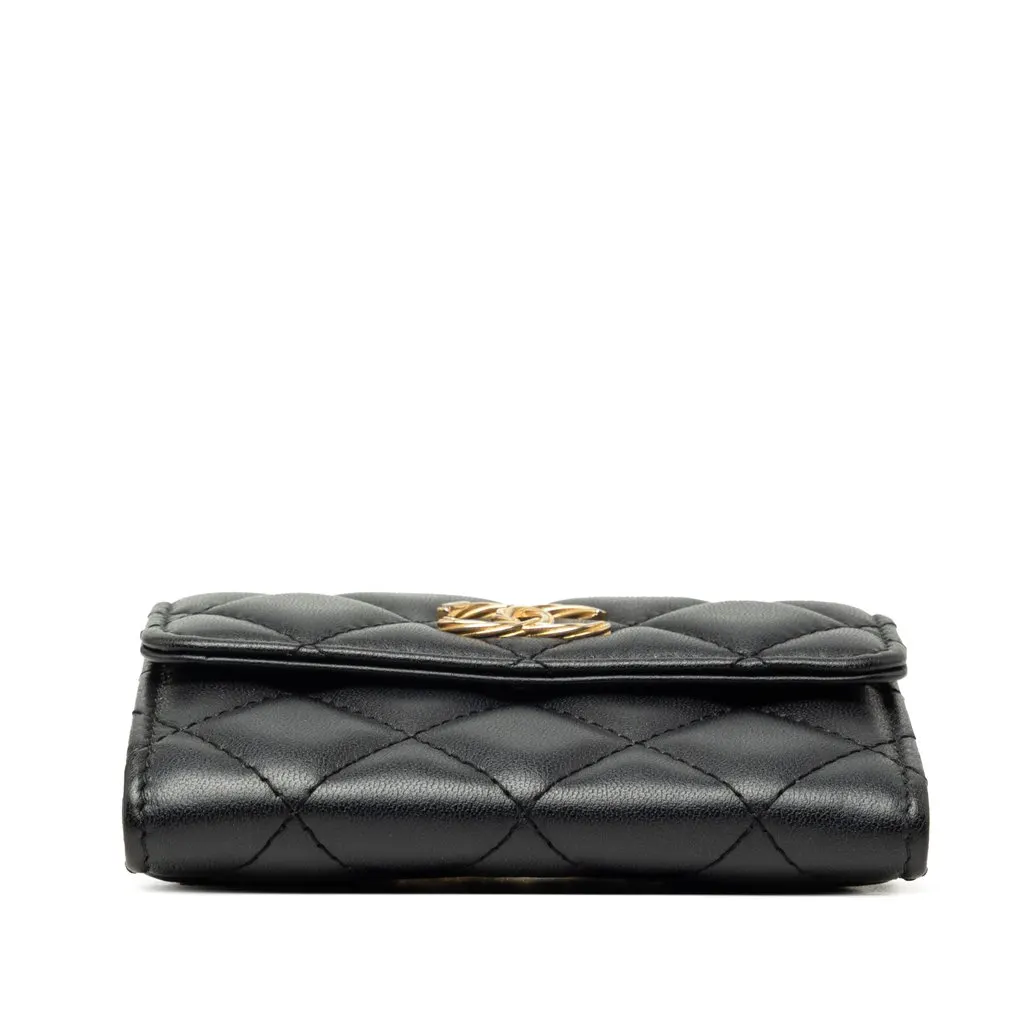 Chanel CC Quilted Lambskin Card Holder On Chain Black Leather Very good - Inside View