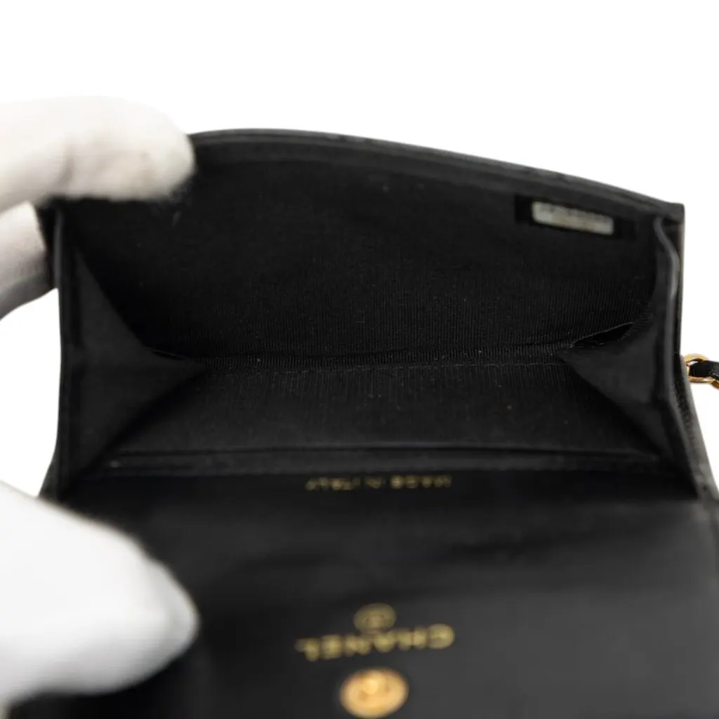 Chanel CC Quilted Lambskin Card Holder On Chain Black Leather Very good - Model View
