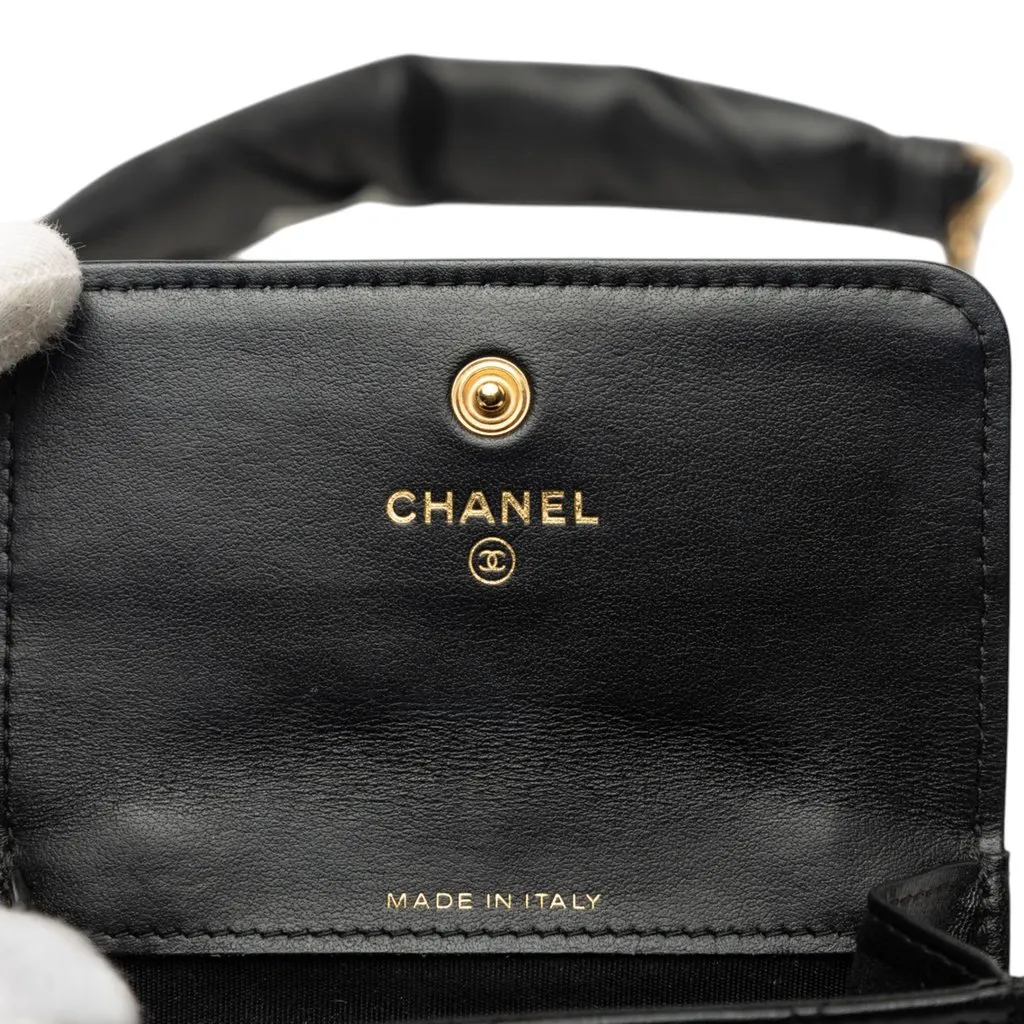 Chanel CC Quilted Lambskin Card Holder On Chain Black Leather Very good - Box View
