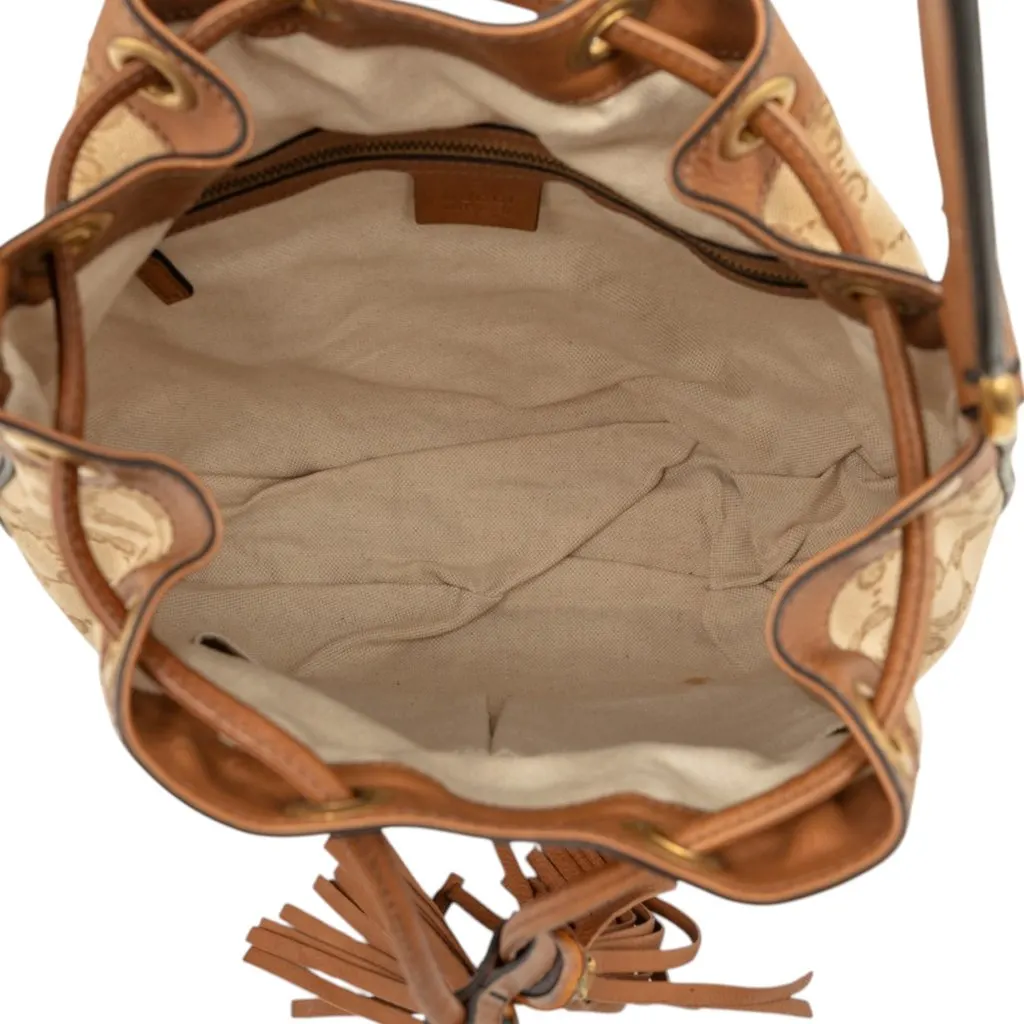 Gucci GG Canvas Web Rania Drawstring Hobo Beige Canvas Good - Model View