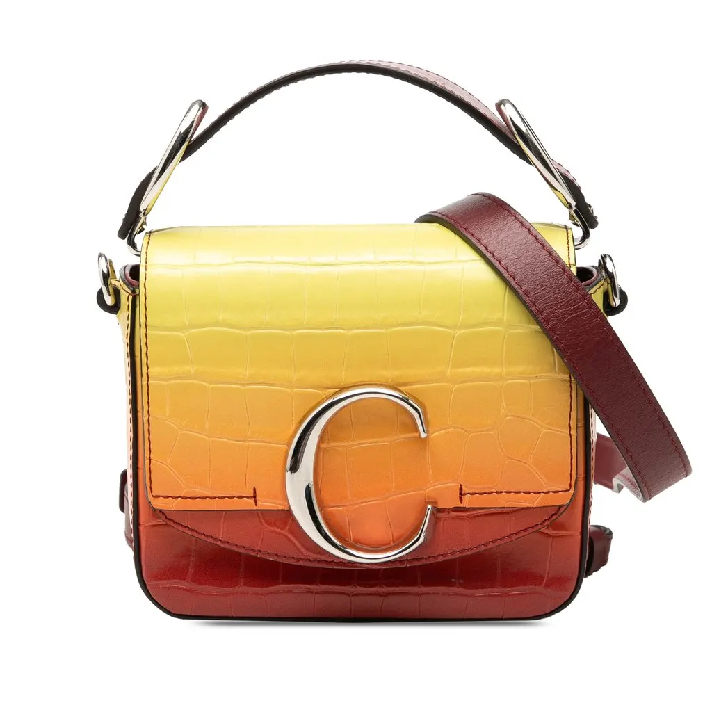 Chloé Mini Ombre Croc Embossed Leather C Satchel Yellow Leather Very good - Front View