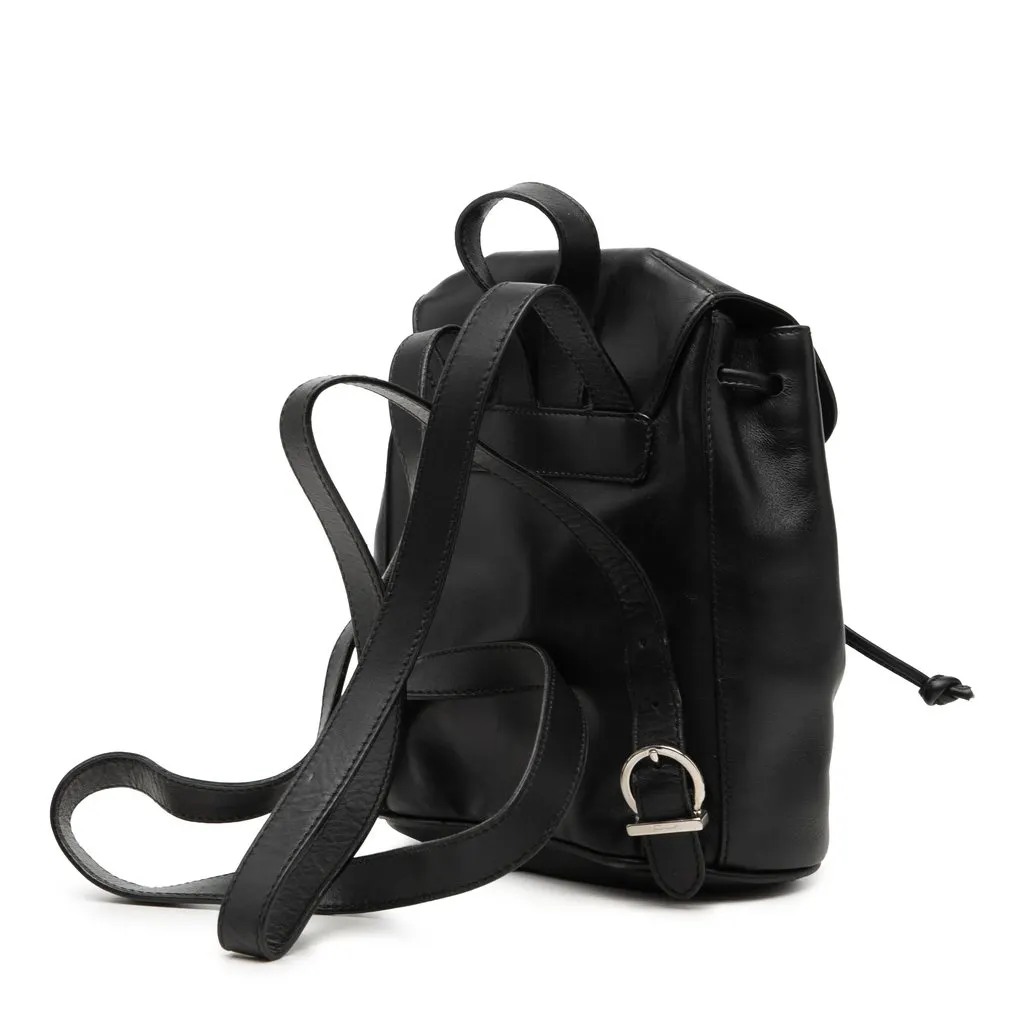 Salvatore Ferragamo Leather Double Gancini Backpack Black Leather Very good - Back View