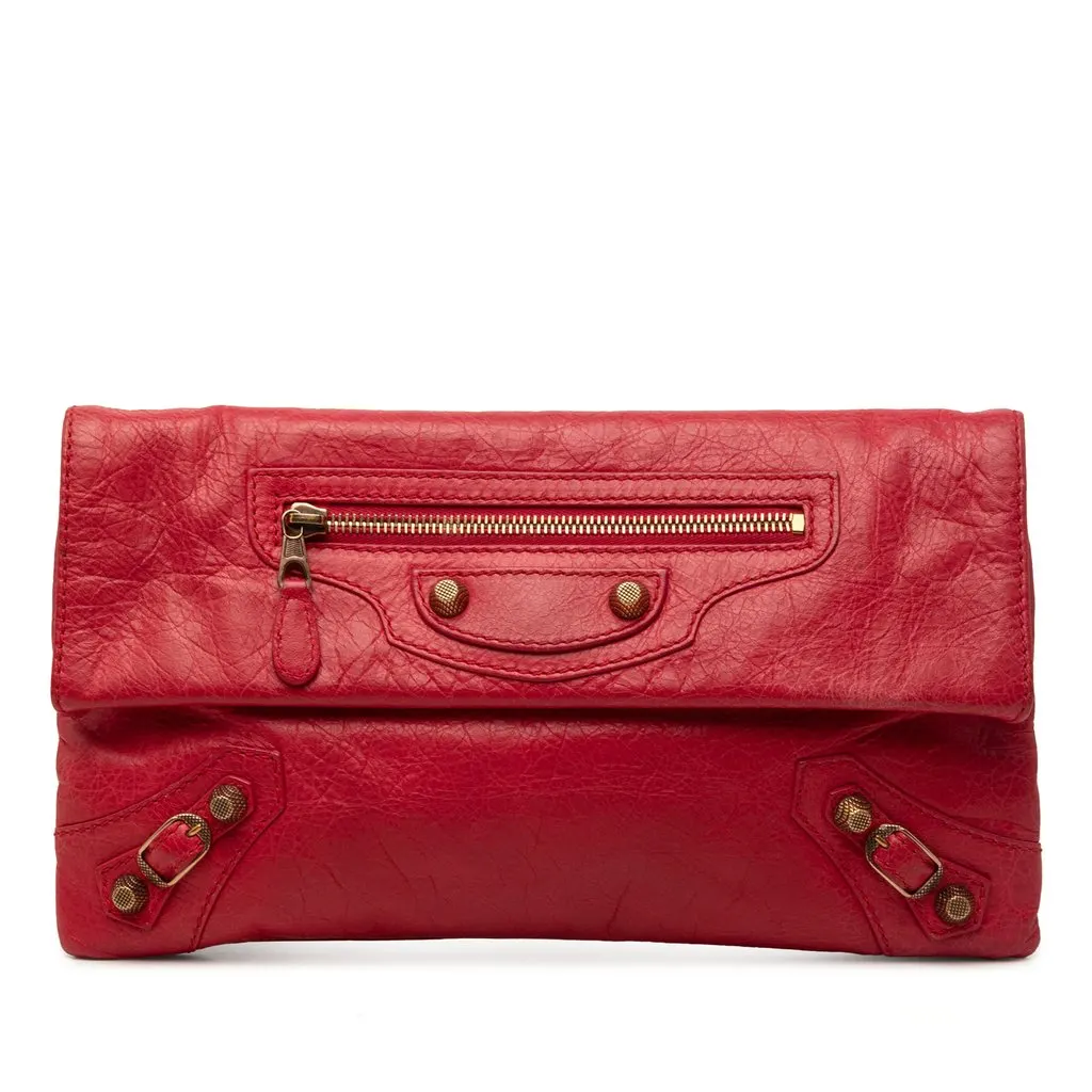 Balenciaga Lambskin Motocross Giant 12 Envelope Clutch Red Leather Very good - Front View