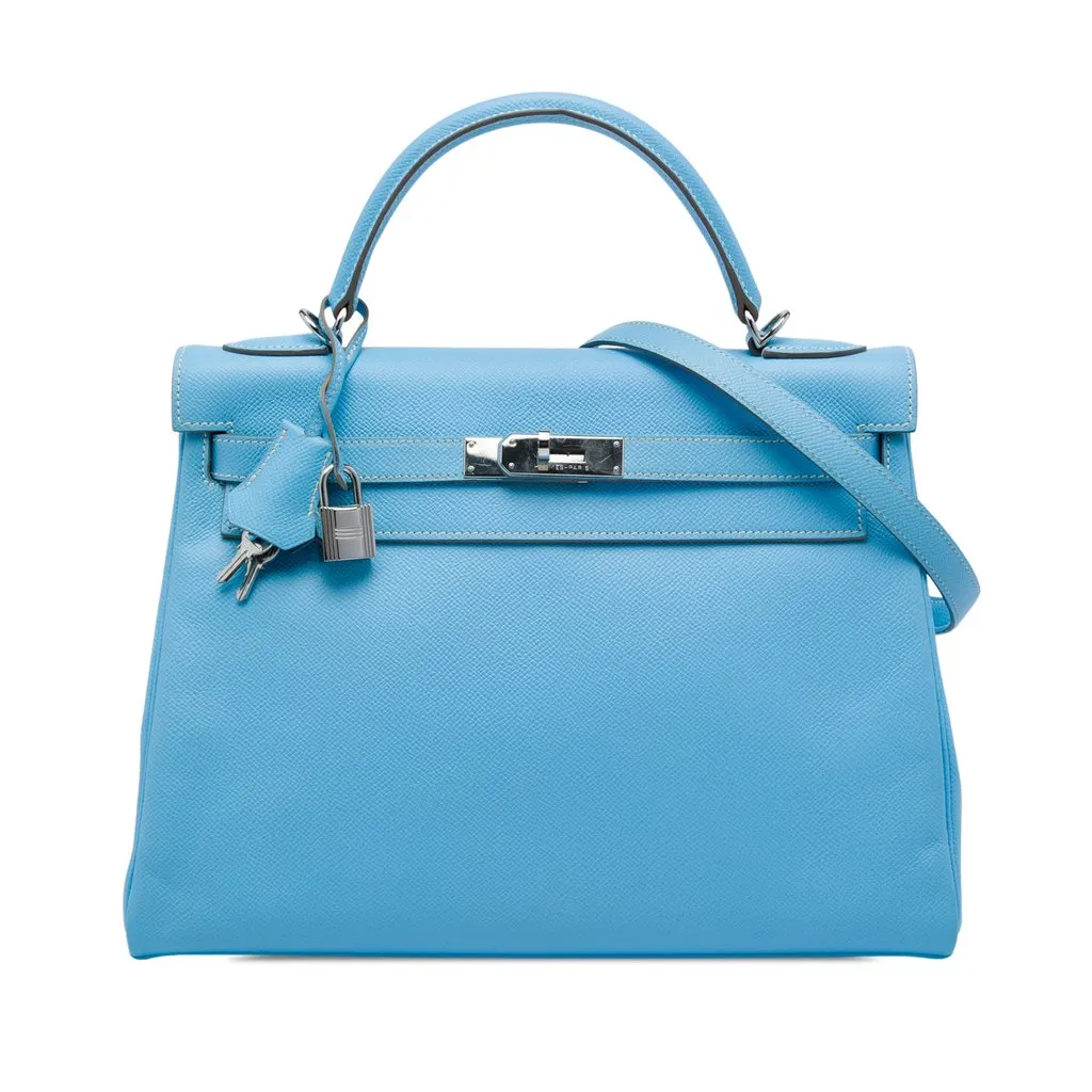 Hermès Epsom Candy Verso Kelly II Retourne 32 Blue Leather Good - Front View