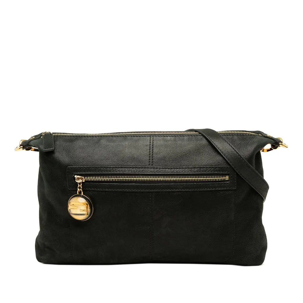 Fendi Metallic Calfskin Vitello Savana Forever Crossbody Black Leather Very good - Front View