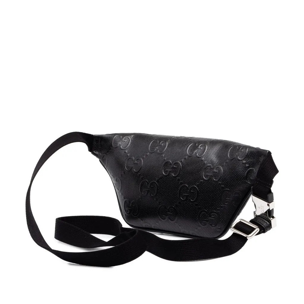 Gucci GG Embossed Perforated Calfskin Belt Bag Black Leather Good - Back View