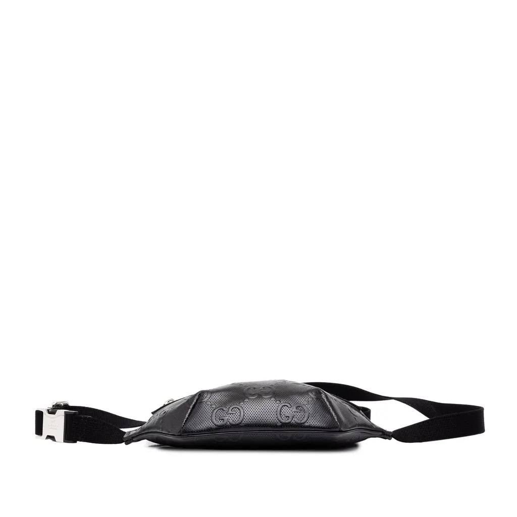 Gucci GG Embossed Perforated Calfskin Belt Bag Black Leather Good - Inside View