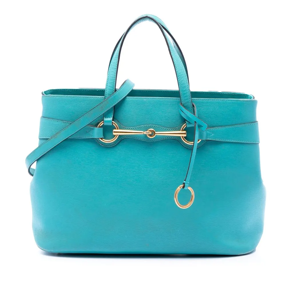 Gucci Leather Bright Bit Satchel Blue Leather Very good - Front View