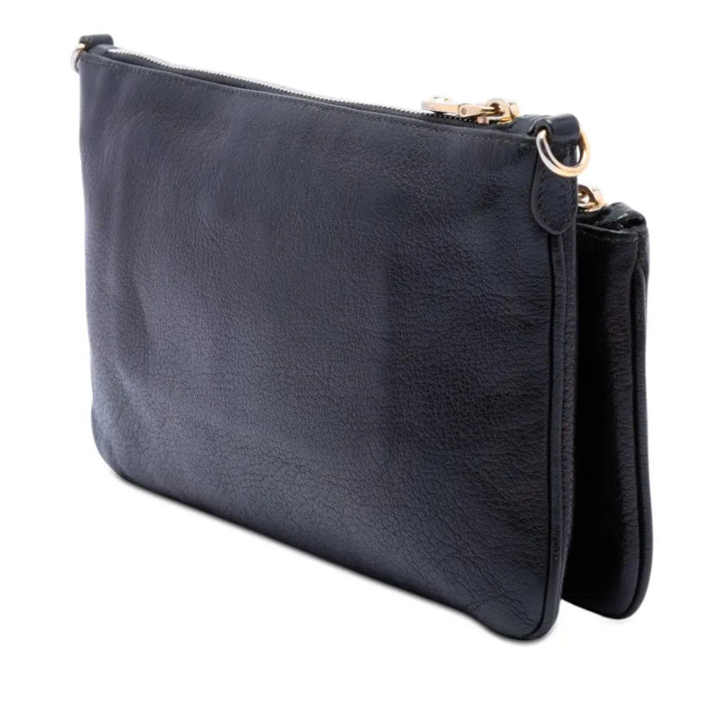 Miu Miu Goatskin Madras Double Zip Crossbody Black Leather Very good - Back View