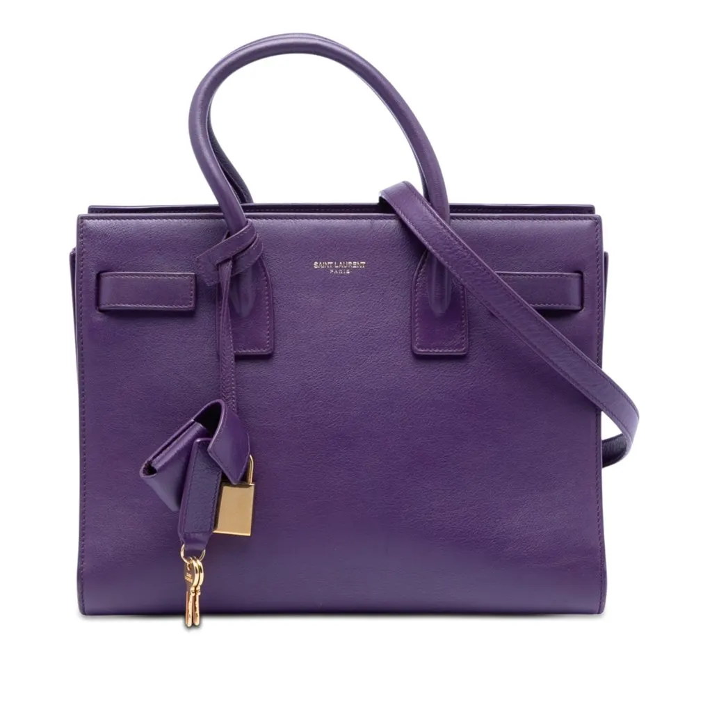 Saint Laurent Baby Leather Sac De Jour Satchel Purple Leather Very good - Front View