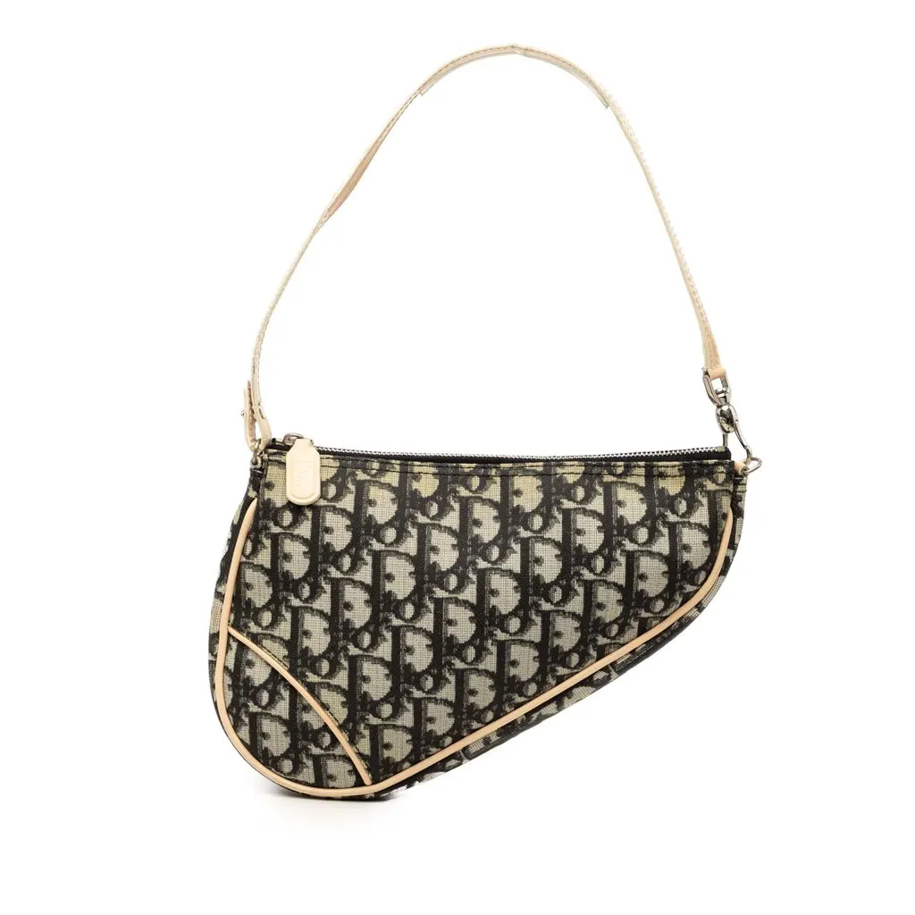 Dior Mini Diorissimo Coated Canvas Saddle Pochette Black Canvas Very good - Front View