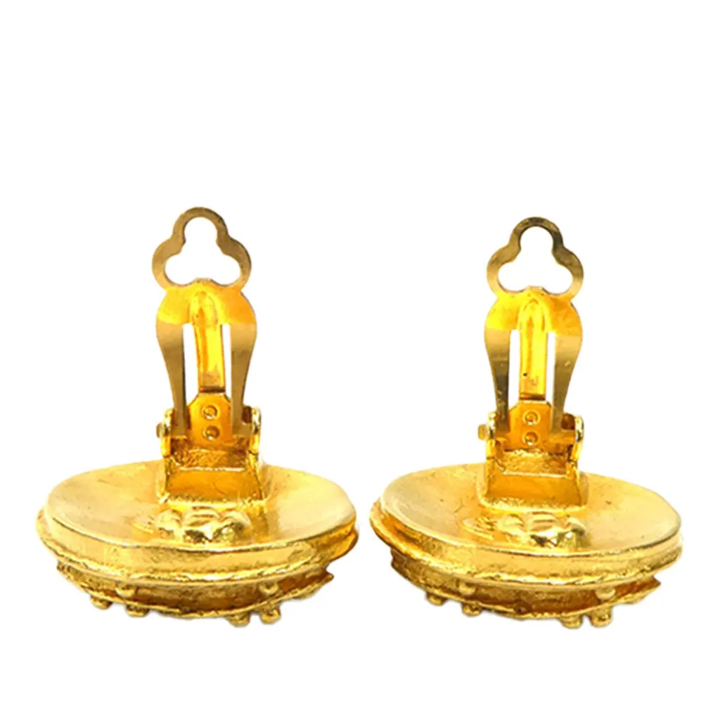 Chanel CC Gold Plated Round Clip On Earrings Gold Metal Very good - Inside View