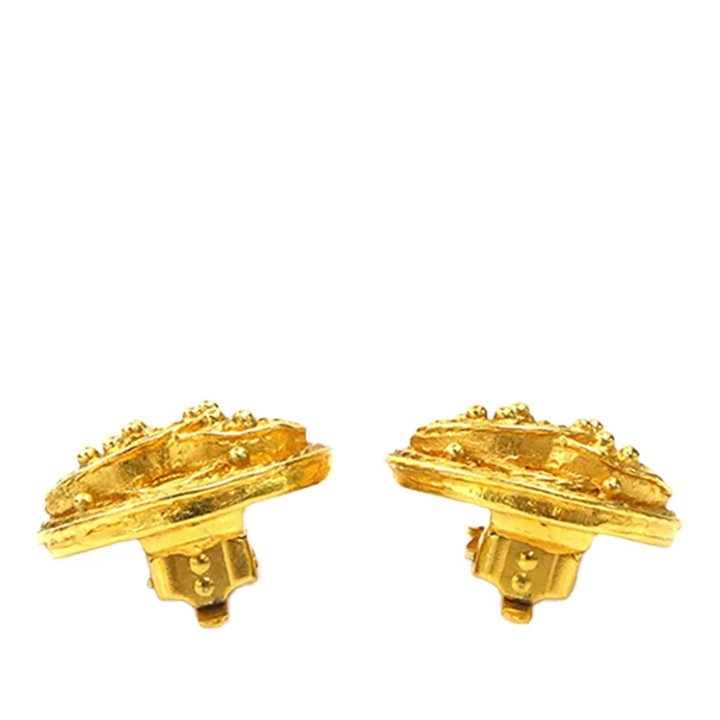 Chanel CC Gold Plated Round Clip On Earrings Gold Metal Very good - Box View
