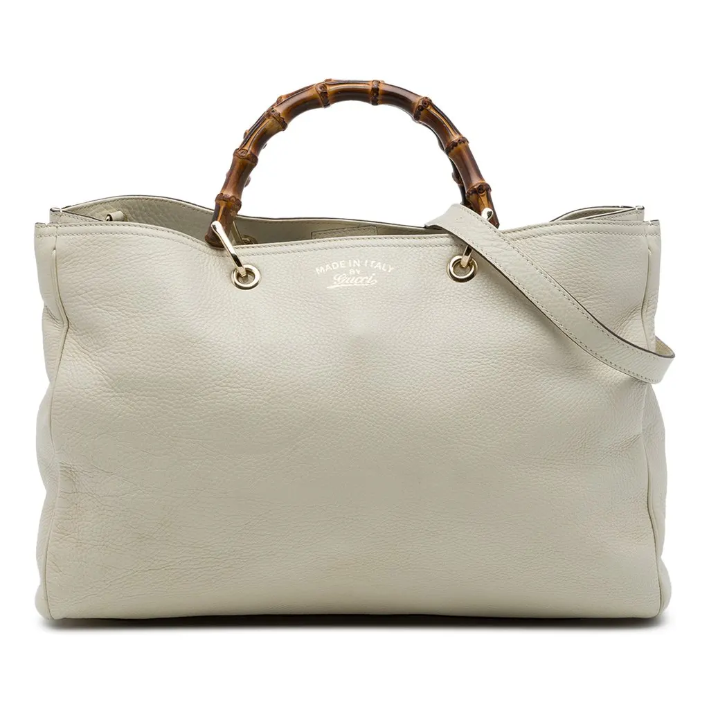 Gucci Large Calfskin Bamboo Shopper Satchel Brown Leather Good - Front View