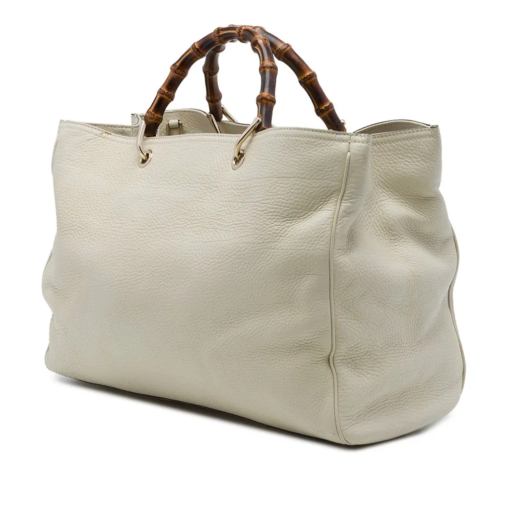 Gucci Large Calfskin Bamboo Shopper Satchel Brown Leather Good - Back View