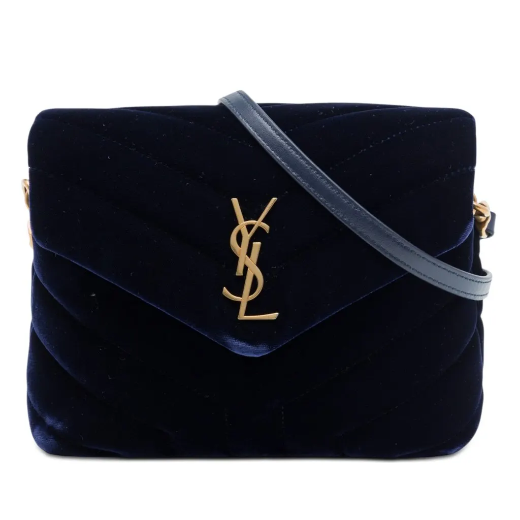 Saint Laurent Toy Matelasse Velvet Monogram LouLou Crossbody Blue Very good - Front View